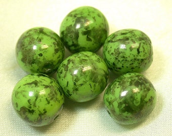 Vintage GLASS PICASSO Beads Green Black 10mm pkg 6 gl77a