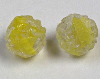 VINTAGE Czech GLASS YELLOW Givre Beads 10mm pkg2 gl633A