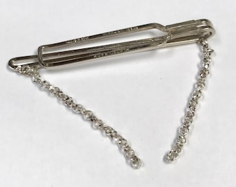 VINTAGE Tie Bar Plated With Sterling Silver Chain 2-1/4