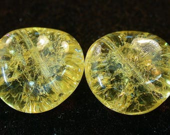 VINTAGE GERMAN GLASS Beads  Orange Crackled 14mm pkg2 gl513