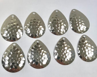 VINTAGE WHITE Brass Pearshape Textured Stamping 31x24mm Pkg8 M163