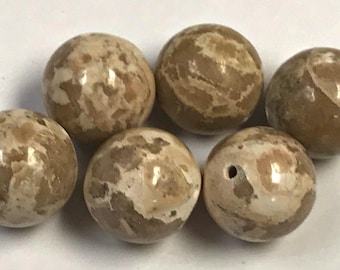 VINTAGE Limestone 'River Stone' Beads 12mm pkg6 rb108