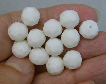 Vintage German Lucite Beads White Faceted 9mm pkg10 res398