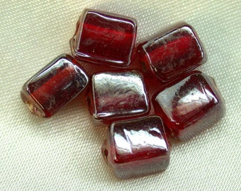 CZECH Glass Beads Garnet Red Iridescent Vintage 7-8mm pkg6 gl97