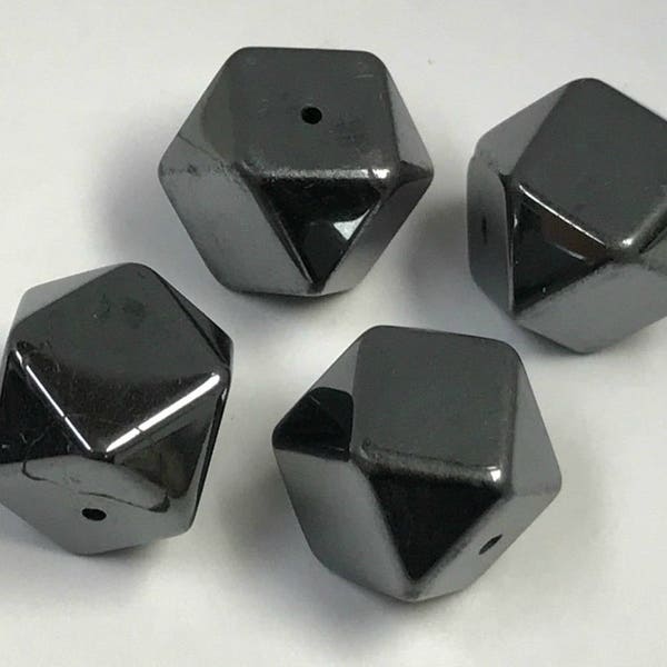 VINTAGE HEMATITE CUBOID Faceted Bead 10.5mm pkg4 cb181