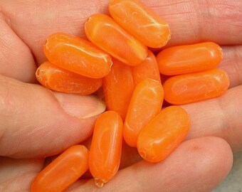 Vintage ORANGE Plastic Beads German Retro Oblong 16mm pkg18 res382