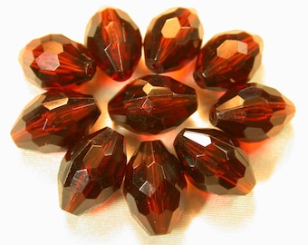 Vintage Lucite Beads AMBER FACETED Oval 6mm pkg10 res142
