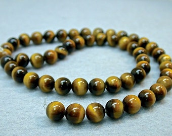 TIGEREYE AAA GRADE Beads 8mm 16inch Vintage Strand pkg50 rb17A
