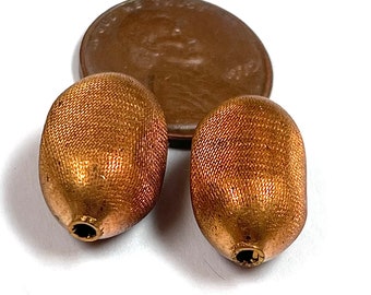 Vintage Metal Beads BRASS Diamond Pattern Etched 17x11mm Oval pkg2 m52s