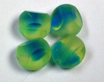 GERMAN GLASS BEADS Faceted Pyramid Lime Green 9mm Vintage pkg4 gl721