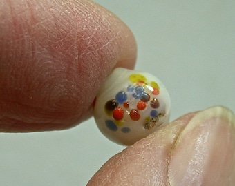 Vintage Millefiori Japanese Glass BEADS White Orange Blue Brown 8.5mm pkg4  gl874