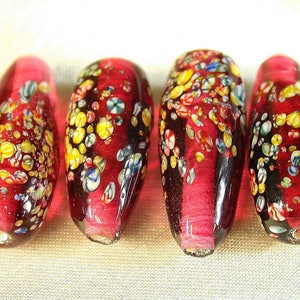 MILLEFIORI GLASS Beads Japanese Red TEARDROP  21mm pkg4 gl4