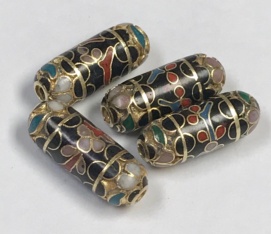 Vintage Chinese CLOISONNE Beads BLACK Raised GOLD 17.5mm Pkg4 Clo34 Etsy