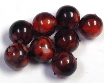 Vintage PICASSO LUCITE Beads Red Black 10mm pkg8 res171