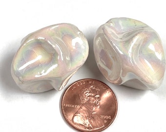 Vintage Handmade Porcelain Iridescent Oval TWIST Beads 27x22mm pkg 2 POR20