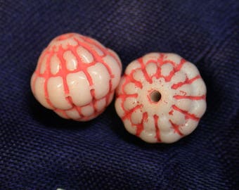 AUSTRIAN GLASS Vintage Beads White Coral Bi-cone 12mm pkg 2 gl79