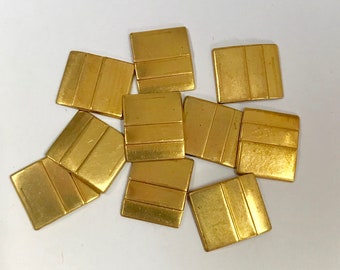 Brass Stamping Earring Rectangle Patterned Vintage New Old Stock 15x13x1mm pkg10 m143