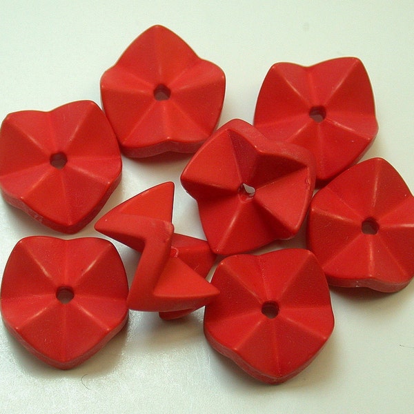 VINTAGE Italian LUCITE Beads  Bright  RED Funky Spacers 14mm pkg5  RES325