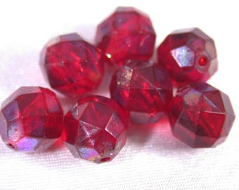 Lucite BEADS Vintage Ruby Red Faceted 8mm pkg8 res113