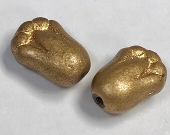 Vintage Glass Beads German GOLD FLOWERS 11mm pkg2 gl856