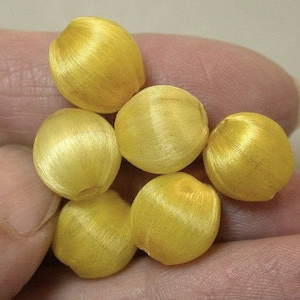 SILK BEADS Vintage Lemon Yellow Fiber 10mm pkg6 slk18