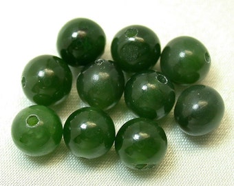 VINTAGE NEPHRITE JADE Beads Dark Green 6mm pkg10 rb26