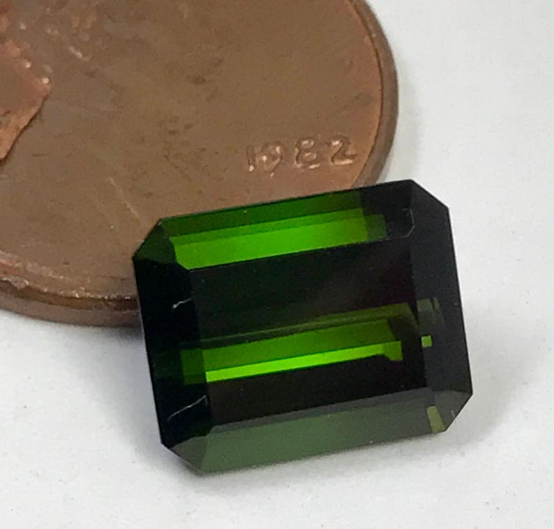 Vintage TOURMALINE Dark Green Faceted Loose Gem Emerald Cut 3.95 cts fg242