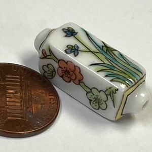 VINTAGE Chinese PORCELAIN Beads FLOWERS Square Barrels 25mm pkg1 POR1 image 3