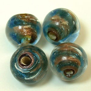 Vintage AVENTURINA Glass Beads Italian Blue Copper 10.5mm pkg4 gl336 image 4