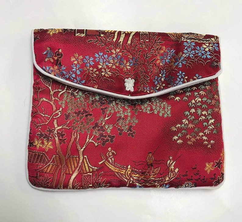 Vintage SILK PURSES Chinese Brocade Jewelry Pouches 5x6 pkg4 PURSE1 image 4
