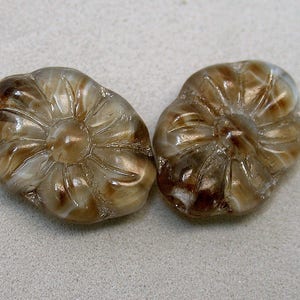 Pressed Glass German Flower Beads Vintage Brown 15mm pkg2 gl752