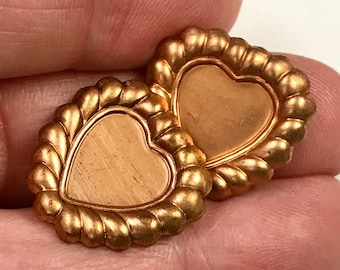 Copper Metal Heart Stamping Vintage Finding 10x10mm Cabochon pkg2 m123