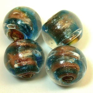 Vintage AVENTURINA Glass Beads Italian Blue Copper 10.5mm pkg4 gl336 image 1