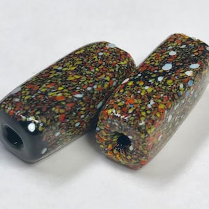 Antique VENETIAN GLASS Trade Beads Polychrome 29x11mm Pkg2 gl54c