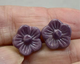 Vintage Glass Beads German PURPLE FLOWERS 10mm pkg2 gl857