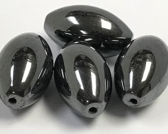 HEMATITE Carved Bead Vintage OVAL 24x15mm pkg4 cb263