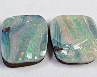 Vintage PRECIOUS BOULDER OPAL Australian Gemstones Split Pair 29.89 cts CAB33