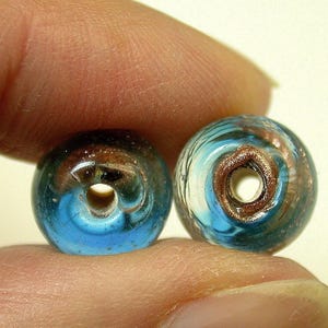 Vintage AVENTURINA Glass Beads Italian Blue Copper 10.5mm pkg4 gl336 image 5