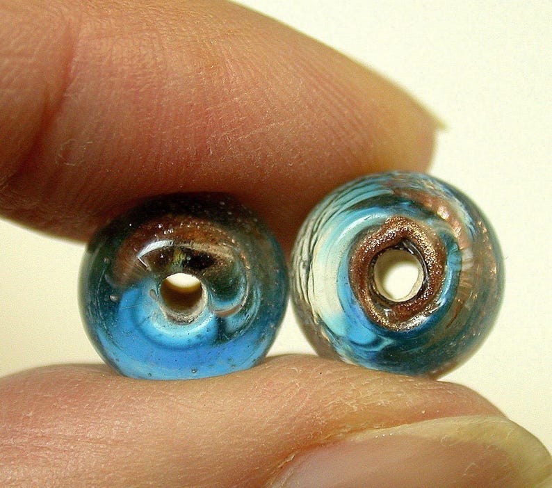 Vintage AVENTURINA Glass Beads Italian Blue Copper 10.5mm pkg4 gl336 image 5