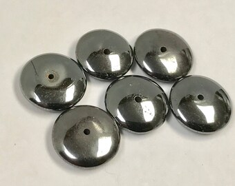 HEMATITE Disk Spacer Beads 12mm pkg6 cb183