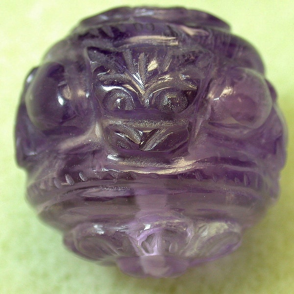 Vintage AMETHYST Purple Carved GEMSTONE CAT Bead 99.86cts 24mm pkg1 cb6a