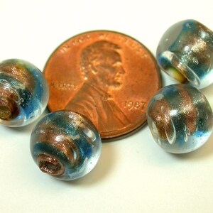 Vintage AVENTURINA Glass Beads Italian Blue Copper 10.5mm pkg4 gl336 image 3