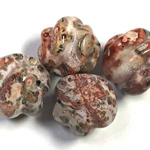 LEOPARD SKIN JASPER Beads Round Carved Twist 9mm pkg4 cb275P
