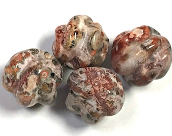 Vintage LEOPARD SKIN JASPER Beads Round Carved Twist 9mm pkg4 cb275P