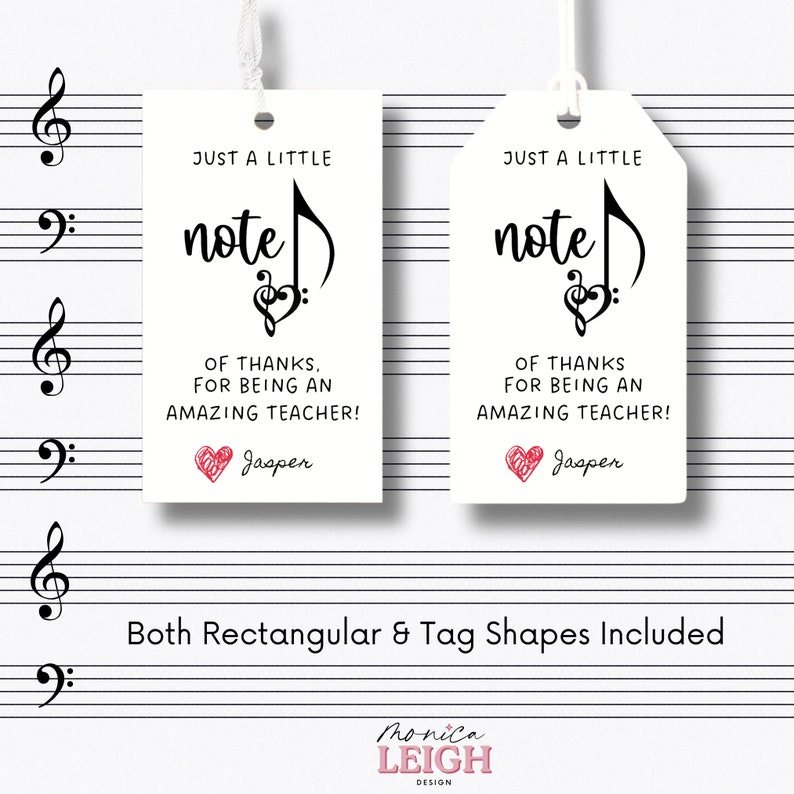 Music Note Tag Music Teacher Gift Tag Teacher Appreciation Printable Thank You Note ...