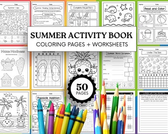 Sommeraktivitätsbuch zum Ausmalen für Kinder | Kleinkind Belegt Buch | Kinder Vorschule Grundschule Homeschool Lernpaket