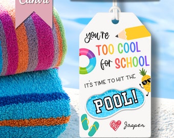 Last Day of School Summer Gift Tag Beach Towel For Teacher Thank You Printable Editable End of Year Gift Tag