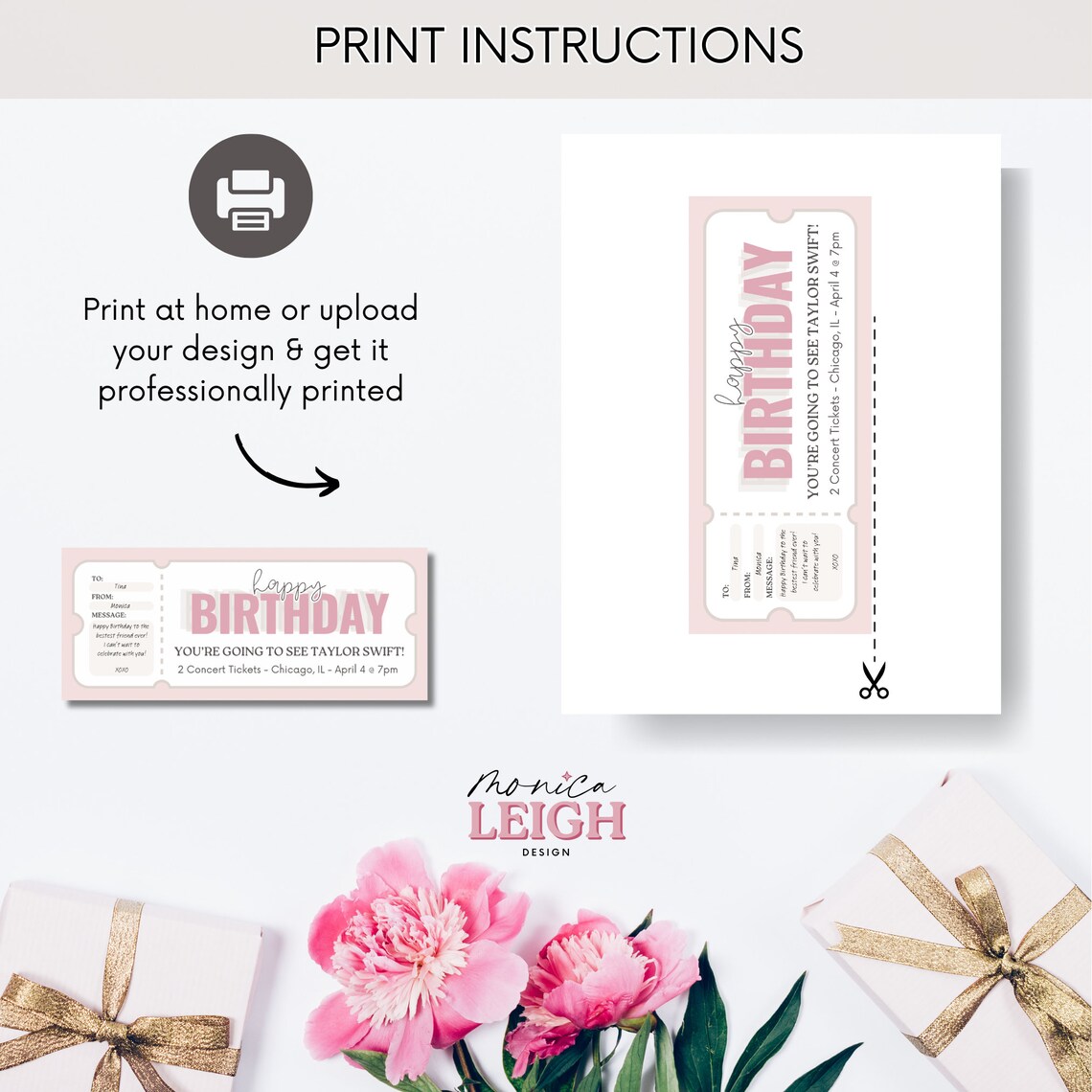 Birthday Gift Coupon Template Printable Gift Certificate Digital ...