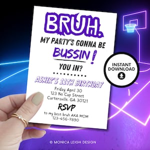 Bussin Bruh Birthday Party Invitation Teen Boy Tween Birthday Party Invite Printable 5x7 Digital Instant Download