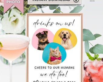 We Do Too Multiple Pet Open Bar Sign Custom 3 Pet Wedding Sign Drinks On Us Signature Drink Cocktailmenu Hond Kat Fotobord Minimalistisch